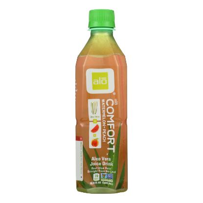 Alo Original Comfort Aloe Vera Juice Drink - Watermelon and Peach - Case of 12 - 16.9 fl oz.