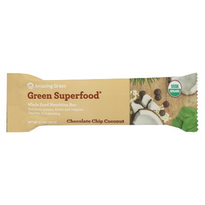 Amazing Grass Green Superfood Nutrition Bar - Chocolate Chip Coconut - Case of 12 - 2.1 oz.