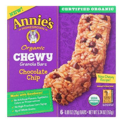 Annie's Homegrown Organic Chewy Granola Bars Chocolate Chip - Case of 12 - 5.34 oz.