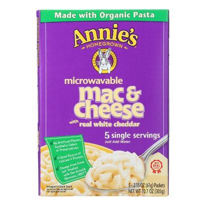 Annie's Homegrown Microwavable Mac and Cheese with Real White Cheddar - Case of 6 - 10.7 oz.