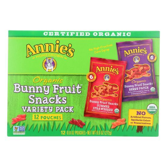 Annie's Homegrown Organic Bunny Fruit Snacks Variety Pack - Case of 12 - 9.6 oz.