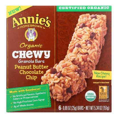 Annie's Homegrown Organic Chewy Granola Bars Peanut Butter Chocolate Chip - Case of 12 - 5.34 oz.