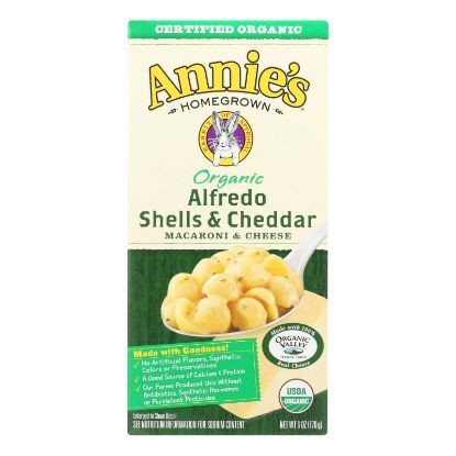Annies Homegrown Macaroni and Cheese - Organic - Alfredo Shells and Cheddar - 6 oz - case of 12