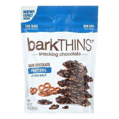 Bark Thins Snacking Dark Chocolate Pretzel - Sea Salt - Case of 9 - 10 oz.
