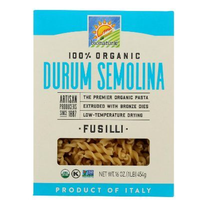 Bionaturae Pasta - Organic - 100 Percent Durum Semolina - Fusilli - 16 oz - case of 12