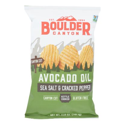 Boulder Canyon - Avocado Oil Canyon Cut Potato Chips - Sea Salt and Cracked Pepper - Case of 12 - 5.25 oz.