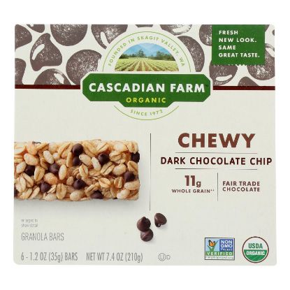 Cascadian Farm Granola Bar - Organic - Chewy - Chocolate Chip - 7.4 oz - case of 12