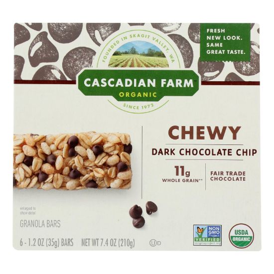 Cascadian Farm Granola Bar - Organic - Chewy - Chocolate Chip - 7.4 oz - case of 12