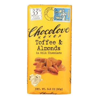 Chocolove Xoxox - Premium Chocolate Bar - Milk Chocolate - Toffee and Almonds - 3.2 oz Bars - Case of 12