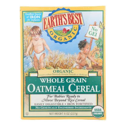 Earth's Best Organic Whole Grain Oatmeal Infant Cereal - Case of 12 - 8 oz.