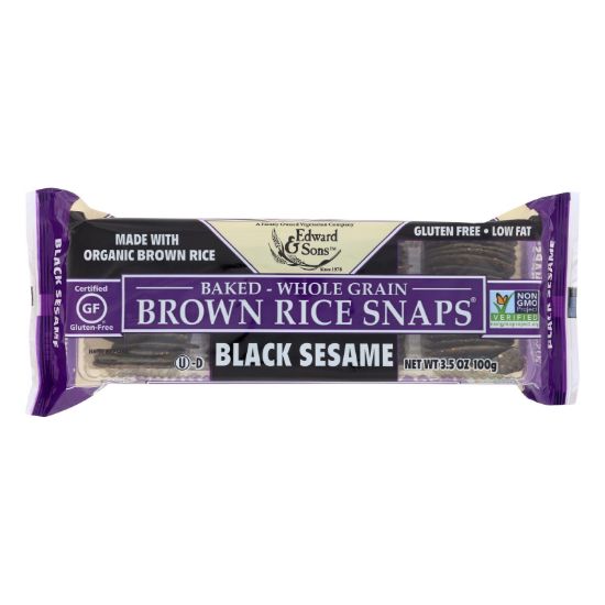 Edward and Sons Brown Rice Snaps - Black Sesame - Case of 12 - 3.5 oz.