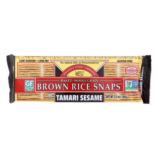 Edward and Sons Brown Rice Snaps - Tamari Sesame - Case of 12 - 3.5 oz.