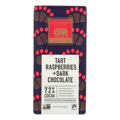 Endangered Species Natural Chocolate Bars - Dark Chocolate - 72 Percent Cocoa - Raspberries - 3 oz Bars - Case of 12