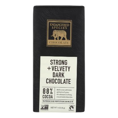 Endangered Species Natural Chocolate Bars - Dark Chocolate - 88 Percent Cocoa - 3 oz Bars - Case of 12