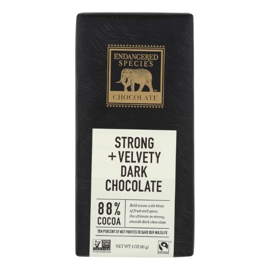 Endangered Species Natural Chocolate Bars - Dark Chocolate - 88 Percent Cocoa - 3 oz Bars - Case of 12