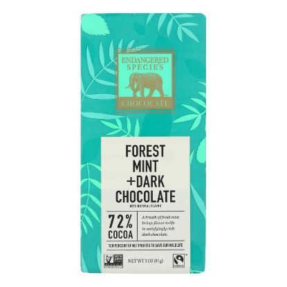 Endangered Species Natural Chocolate Bars - Dark Chocolate - 72 Percent Cocoa - Forest Mint - 3 oz Bars - Case of 12