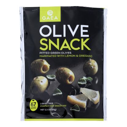 Gaea Olives - Green - Pitted - with Oregano and Lemon - Snack Pack - 2.3 oz - case of 8
