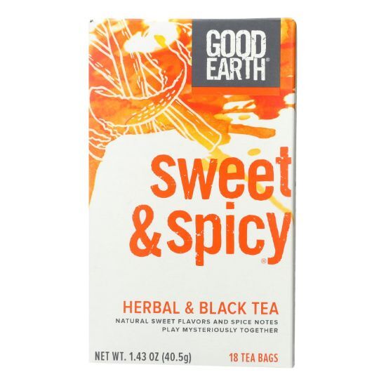 Good Earth Herbal and Black Tea - Sweet and Spicy - Case of 6 - 18 Count