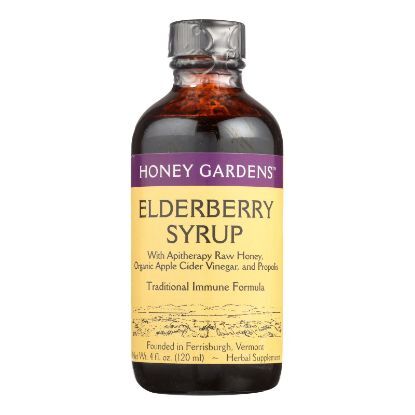 Honey Gardens Apiaries Elderberry Syrup - Apitherapy Raw Honey - Propolis and Elderberries - Cough - 4 oz
