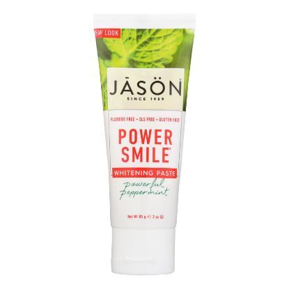 Jason Natural Products Toothpaste - Powersmile - Antiplaque and Whitening - Powerful Peppermint - Fluoride-Free - 3 oz - case of 12