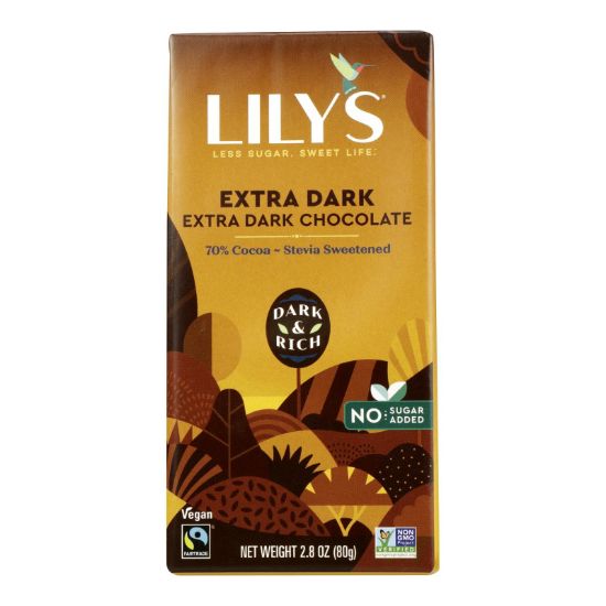 Lily's Sweets Chocolate Bar - Extra Dark Chocolate - 70% Cocoa - 2.8 oz Bars - Case of 12