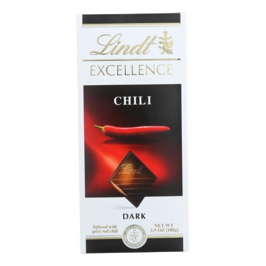 Lindt Chocolate Bar - Dark Chocolate - 47 Percent Cocoa - Excellence - Chili - 3.5 oz Bars - Case of 12