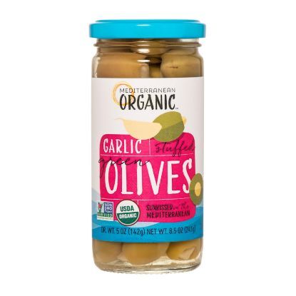 Mediterranean Organic Olives - Organic - Green - Stuffed - Garlic - 8.5 oz - case of 12
