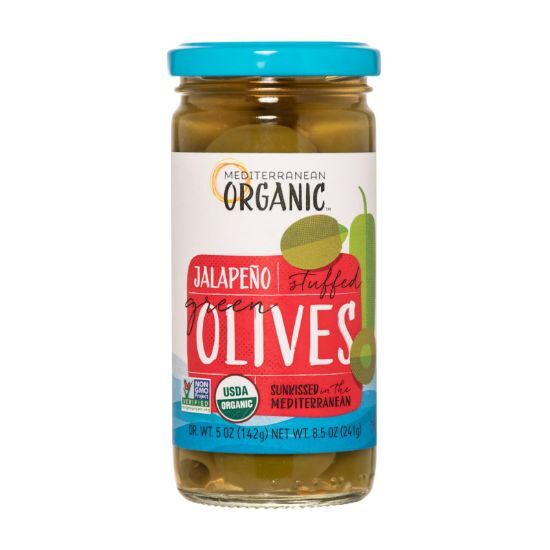 Mediterranean Organic Olives - Organic - Green - Stuffed - Jalapeno - 8.5 oz - case of 12