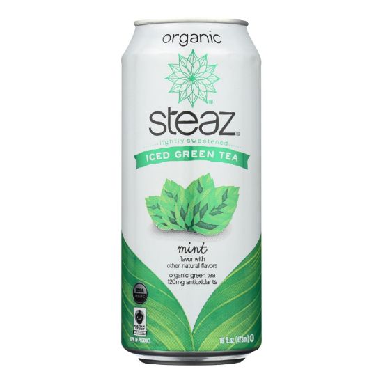 Steaz Lightly Sweetened Green Tea - Mint - Case of 12 - 16 Fl oz.