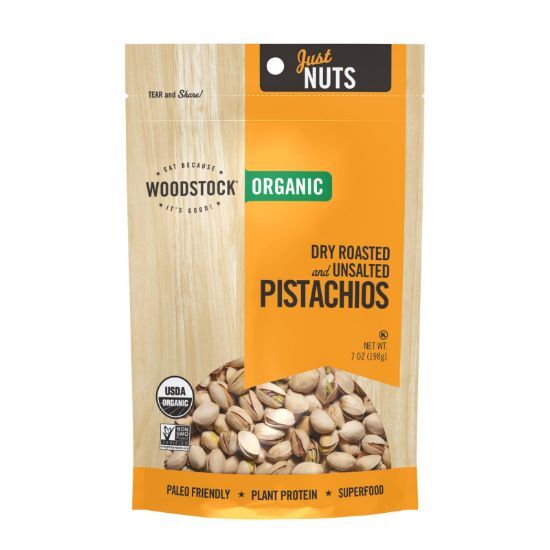 Woodstock Nuts - Organic - Pistachios - Dry Roasted - Unsalted - 7 oz - case of 8