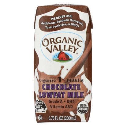 Organic Valley Single Serve Aseptic Milk - Chocolate 1% - Case of 12 - 6.75oz Cartons