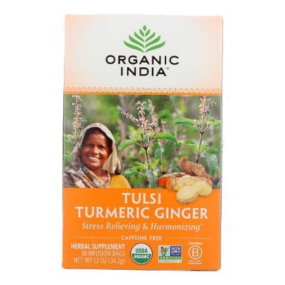 Organic India Tea - Organic - Tulsi - Turmeric Ginger - 18 Bags - Case of 6