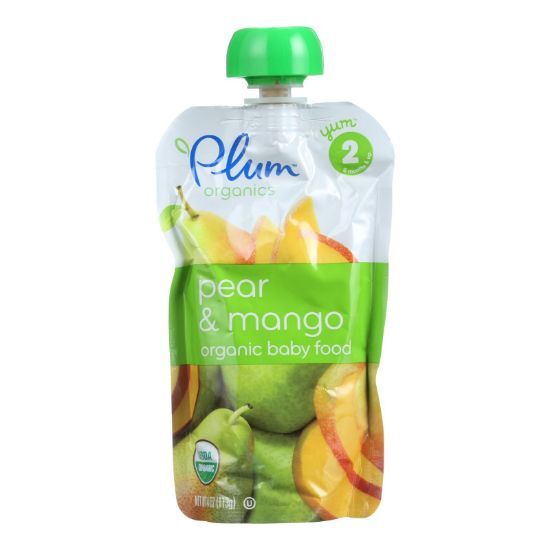 Plum Organics Baby Food - Organic - Pear and Mango - Stage 2 - 6 Months and Up - 3.5 .oz - Case of 6
