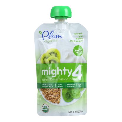 Plum Organics Essential Nutrition Blend - Mighty 4 - Spinach Kiwi Barley Greek Yogurt - 4 oz - Case of 6