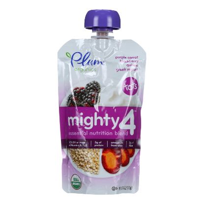 Plum Organics Essential Nutrition Blend - Mighty 4 - Purple Carrot Blackberry Quinoa Greek Yogurt - 4 oz - Case of 6