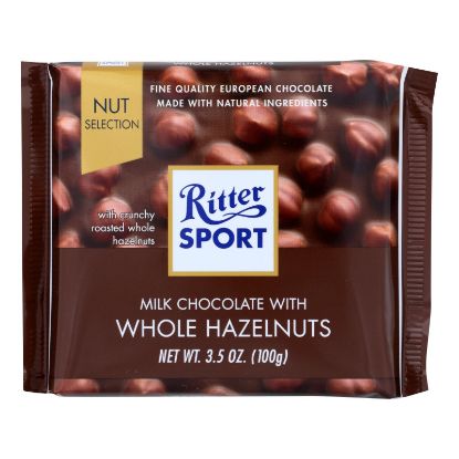 Ritter Sport Chocolate Bar - Milk Chocolate - Whole Hazelnuts - 3.5 oz Bars - Case of 10