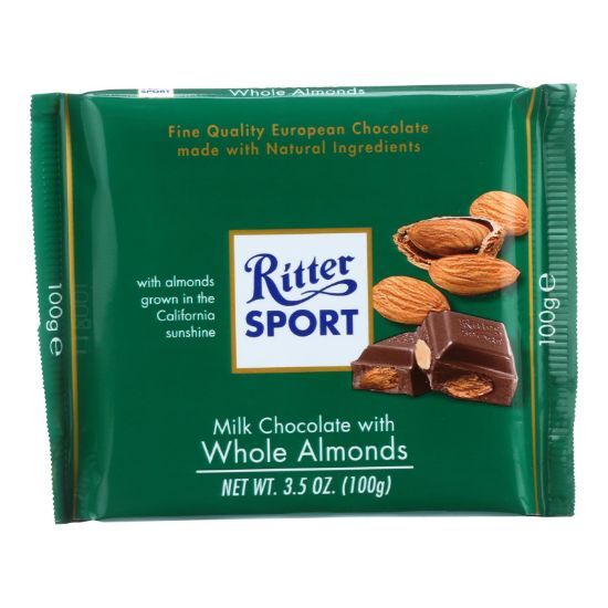 Ritter Sport Chocolate Bar - Milk Chocolate - Whole Almonds - 3.5 oz Bars - Case of 11