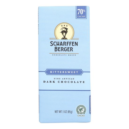 Scharffen Berger Chocolate Bar - Dark Chocolate - 70 Percent Cacao - Bittersweet - 3 oz Bars - Case of 12