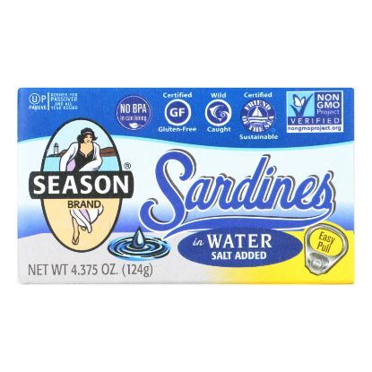 Season Brand Sardines in Water  - Salt Added - Case of 12 - 4.375 oz.