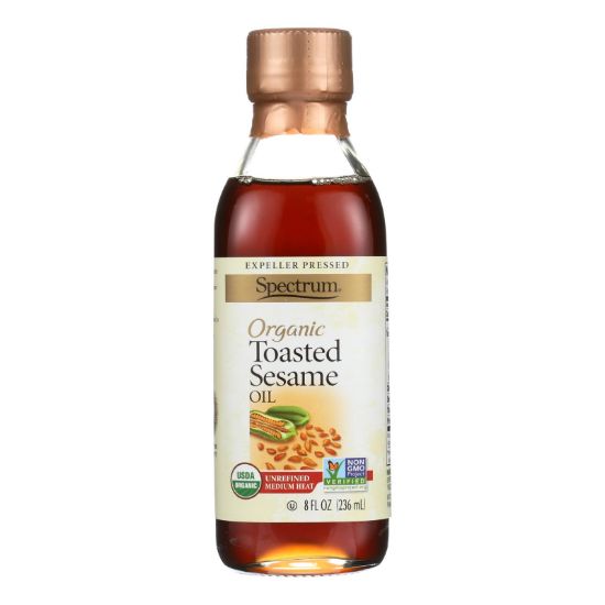 Spectrum Naturals Organic Unrefined Toasted Sesame Oil - Case of 6 - 8 Fl oz.