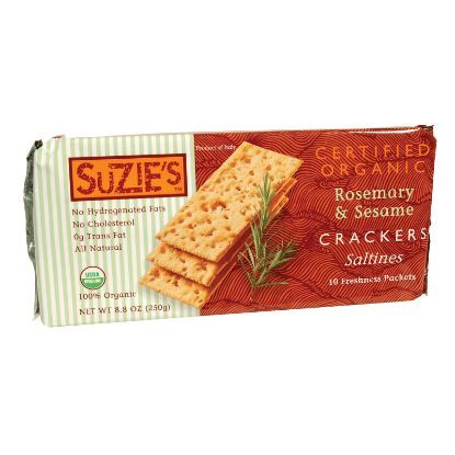 Suzie's Organic Saltines - Rosemary and Sesame - Case of 12 - 8.8 oz.