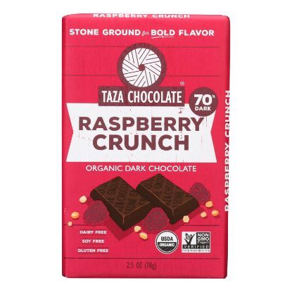 Taza Chocolate Stone Ground Organic Dark Chocolate Bar - Raspberry Crunch - Case of 10 - 2.5 oz.