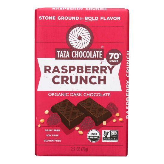 Taza Chocolate Stone Ground Organic Dark Chocolate Bar - Raspberry Crunch - Case of 10 - 2.5 oz.