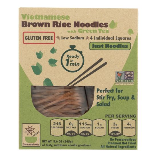 Star Anise Foods Noodles - Brown Rice - Vietnamese - with Organic Green Tea - 8.6 oz - case of 6