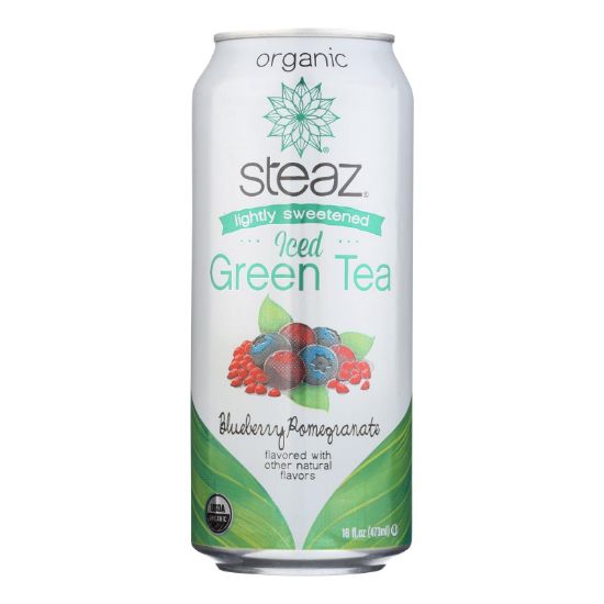 Steaz Lightly Sweetened Green Tea - Blueberry Pomegranate - Case of 12 - 16 Fl oz.