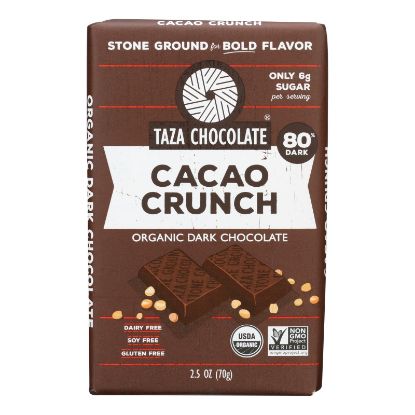 Taza Chocolate Stone Ground Organic Dark Chocolate Bar - Cacao Crunch - Case of 10 - 2.5 oz.