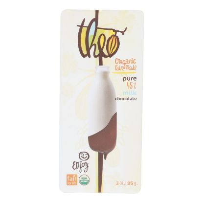 Theo Chocolate Organic Chocolate Bar - Classic - Milk Chocolate - 45 Percent Cacao - Pure - 3 oz Bars - Case of 12