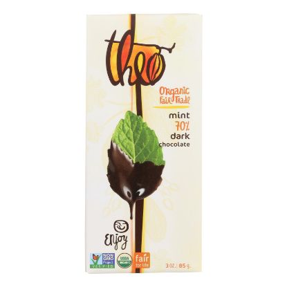 Theo Chocolate Organic Chocolate Bar - Classic - Dark Chocolate - 70 Percent Cacao - Mint - 3 oz Bars - Case of 12