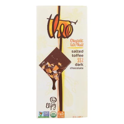 Theo Chocolate Salted Toffee - 55 Percent Dark Chocolate - Case of 12 - 3 oz.