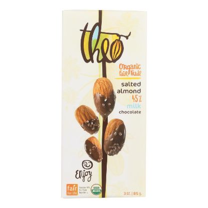 Theo Chocolate Organic Chocolate Bar - Classic - Milk Chocolate - 45 Percent Cacao - Salted Almond - 3 oz Bars - Case of 12